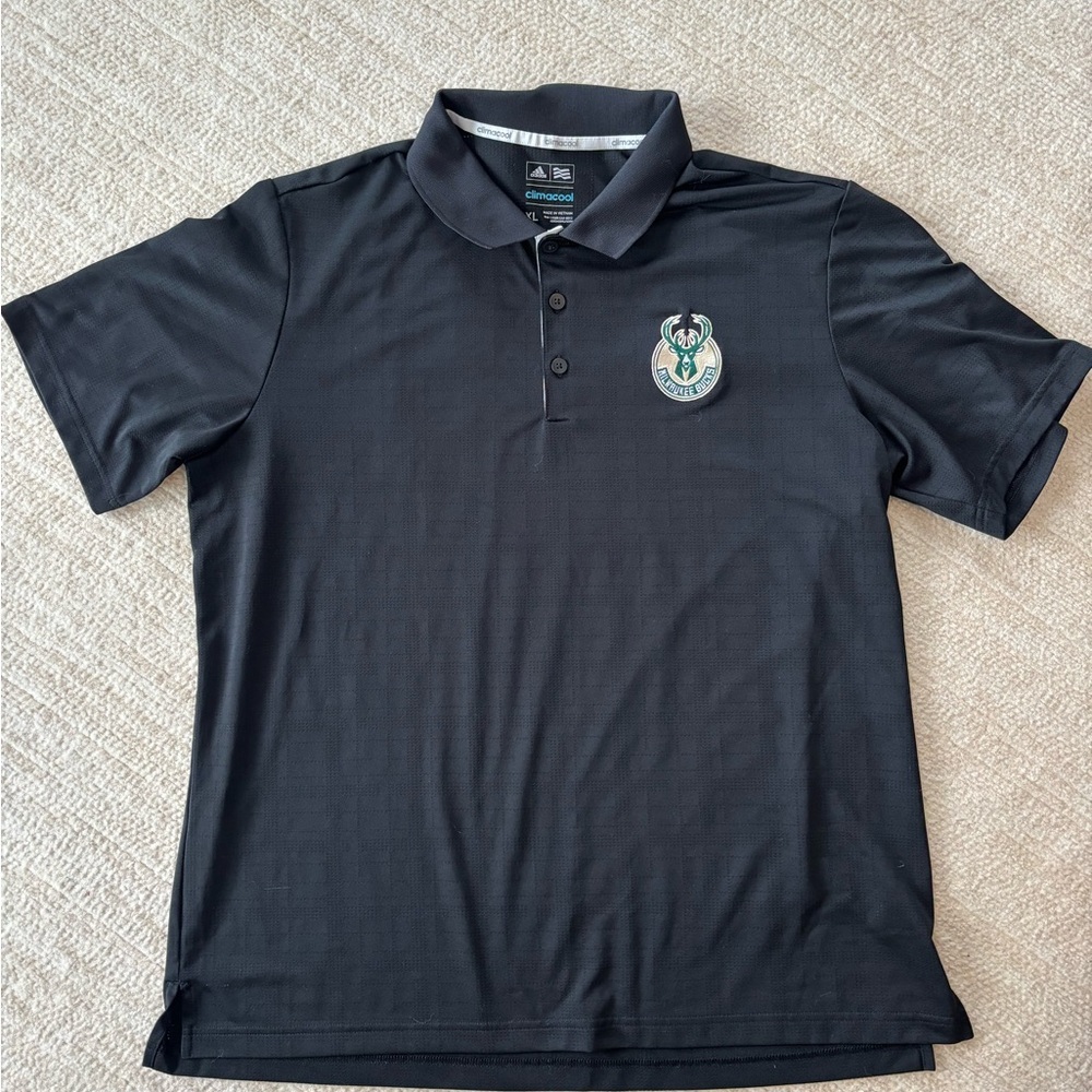 Adidas Milwaukee Bucks NBA Black Polo with Embroidered Logo